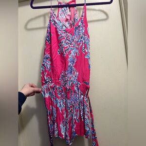 Vibrant Pink and Blue Patterned Romper